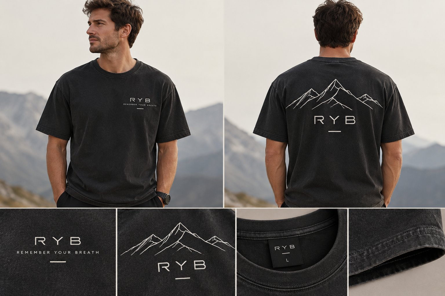 Concept reference showing the RYB T-shirt from the front and back with artwork details